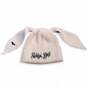 Pink knit bunny beanie